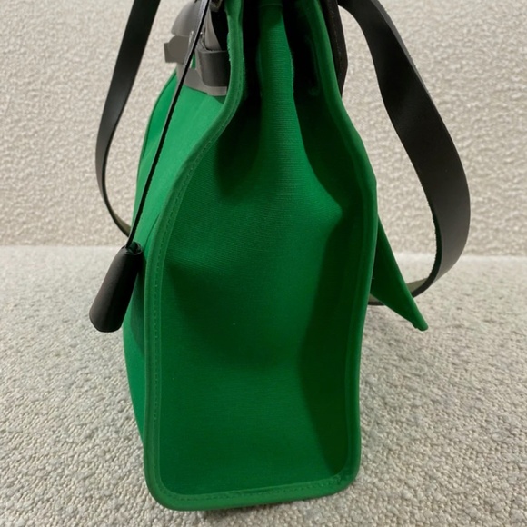 Authentic Pre-Owned Hermès Khaki Vache Hunter Bamboo Toile Herbag Zip Size 31 - Picture 2 of 16